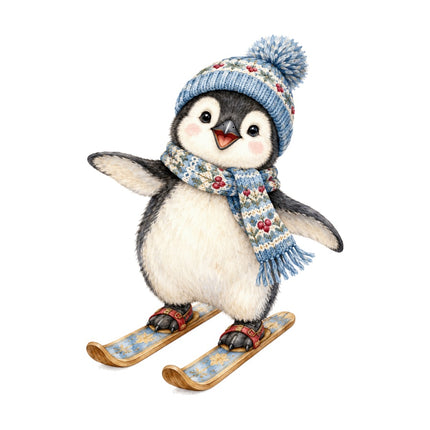 Winter Penguin 100% Cotton Fabric Panel Block Quilt Square AAC547