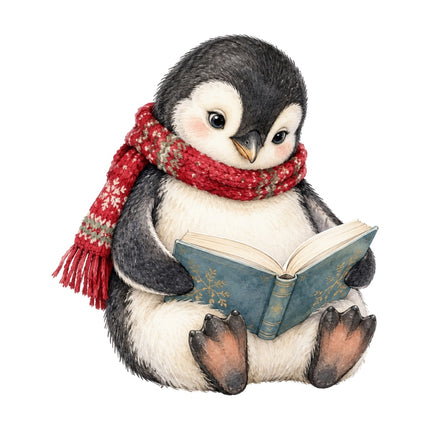 Winter Reading Penguin 100% Cotton Fabric Panel Block Quilt Square AAC549