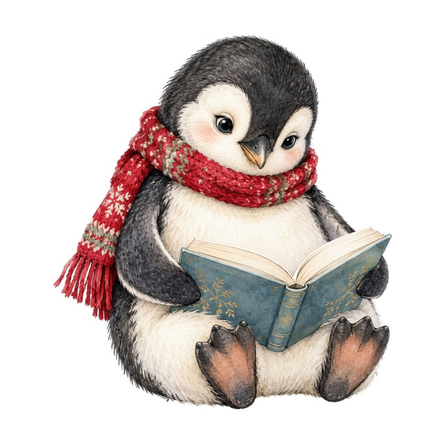 Winter Reading Penguin 100% Cotton Fabric Panel Block Quilt Square AAC549