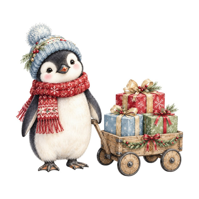 Christmas Penguin 100% Cotton Fabric Panel Block Quilt Square AAC550