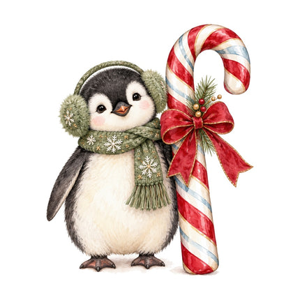 Christmas Penguin 100% Cotton Fabric Panel Block Quilt Square AAC551
