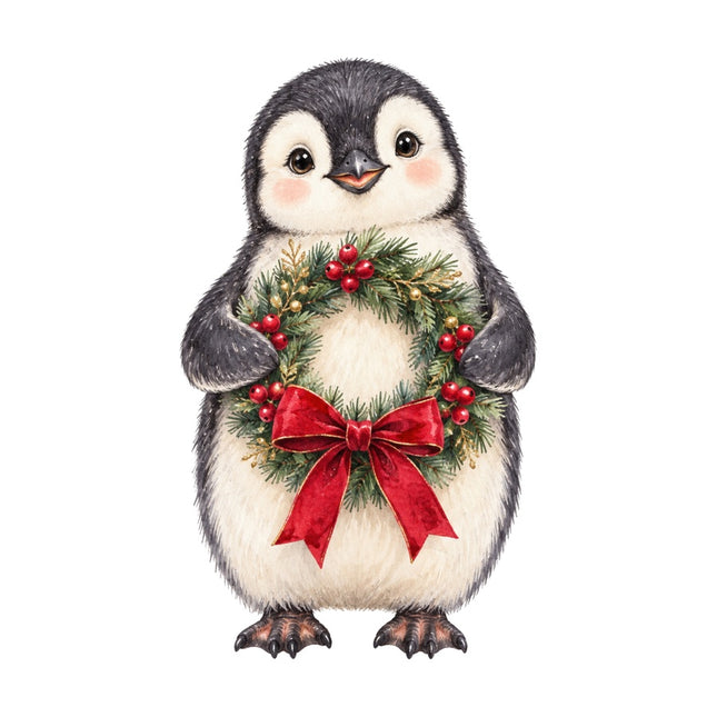 Christmas Penguin 100% Cotton Fabric Panel Block Quilt Square AAC552