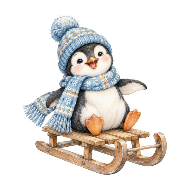 Winter Penguin 100% Cotton Fabric Panel Block Quilt Square AAC556