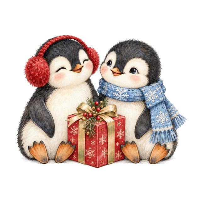 Christmas Penguin 100% Cotton Fabric Panel Block Quilt Square AAC566