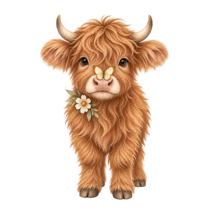 Highland Cow & Butterfly 100% Cotton Fabric Panel Block Quilt Square AAC580