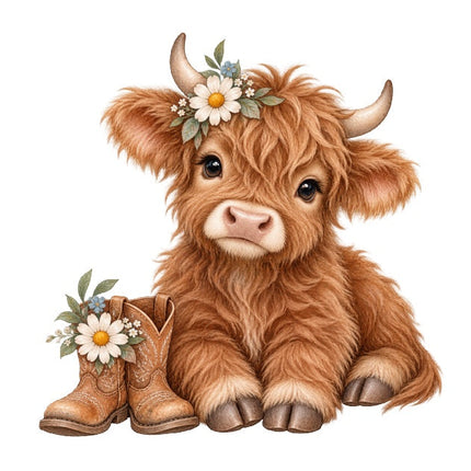 Highland Cow 100% Cotton Fabric Panel Block Quilt Square AAC605