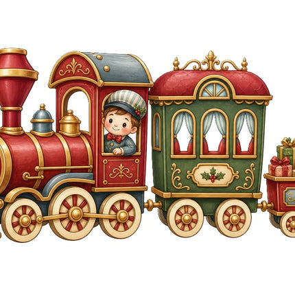 Christmas Train 100% Cotton Fabric Panel Block Quilt Square AAC619