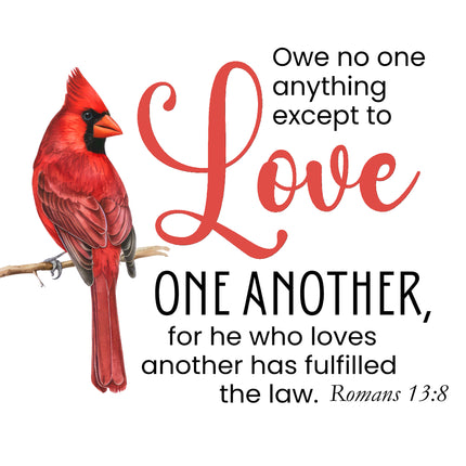 Romans 13:8 Bible Verse Cardinal 100% Cotton Fabric Panel Block AB1000