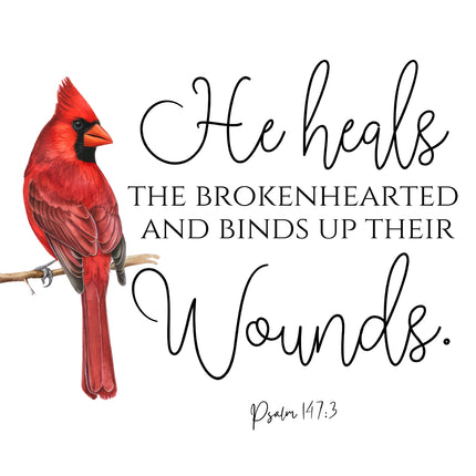 Psalm 147:3 Bible Verse Cardinal 100% Cotton Fabric Panel Block AB1001