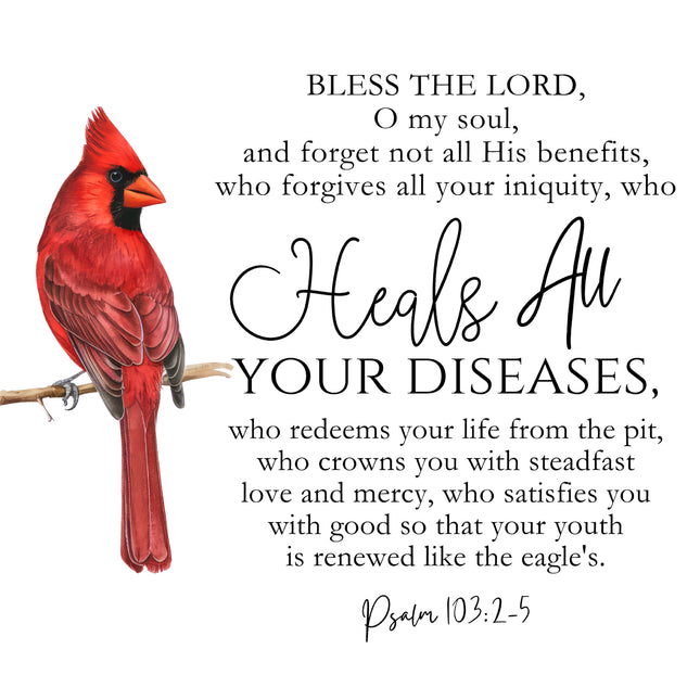 Psalm 102:3-5 Bible Verse Cardinal 100% Cotton Fabric Panel Block AB1002