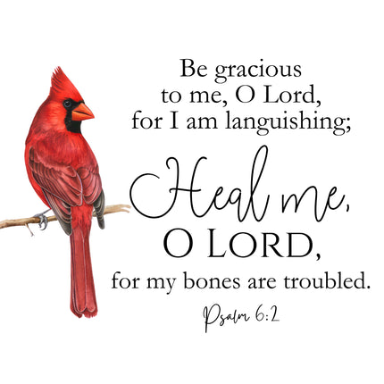 Psalm 6:2 Bible Verse Cardinal 100% Cotton Fabric Panel Block AB1005