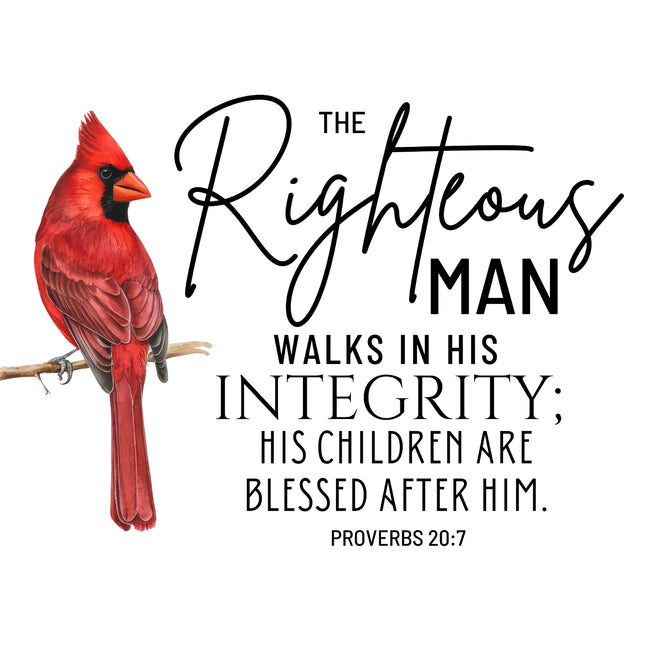 Proverbs 20:7 Bible Verse Cardinal 100% Cotton Fabric Panel Block AB1006