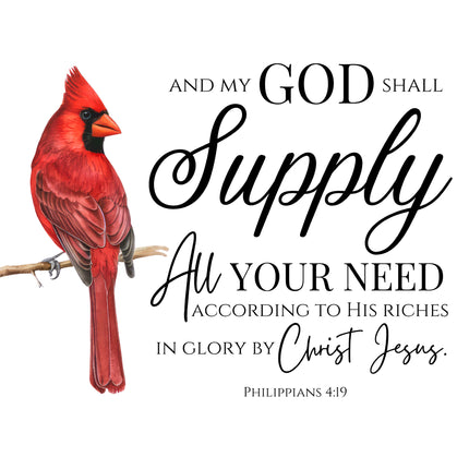 Philippians 4:19 Bible Verse Cardinal 100% Cotton Fabric Panel Block AB1007