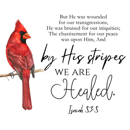 Isaiah 53:5 Bible Verse Cardinal 100% Cotton Fabric Panel Block AB1009