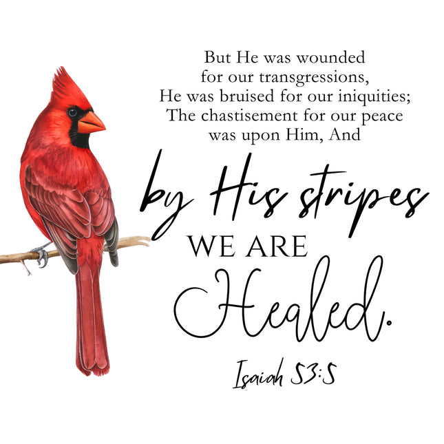 Isaiah 53:5 Bible Verse Cardinal 100% Cotton Fabric Panel Block AB1009