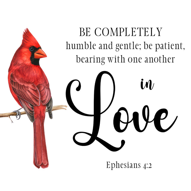 Ephesians 4:2 Bible Verse Cardinal 100% Cotton Fabric Panel Block AB1010