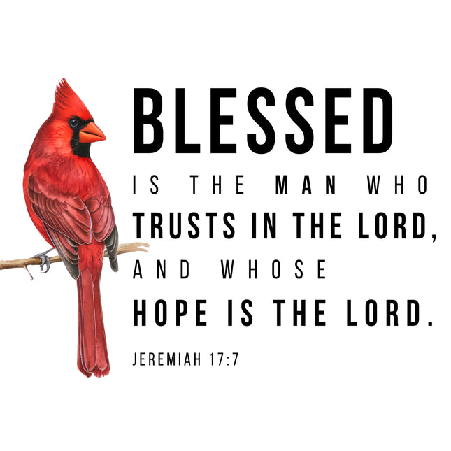 Jeremiah 17:7 Bible Verse Cardinal 100% Cotton Fabric Panel Block AB1012