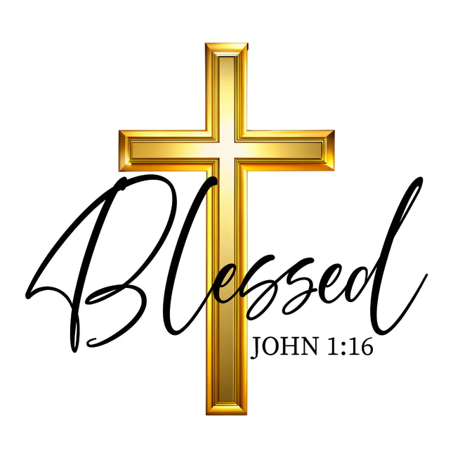 John 1:16 Blessed Bible Verse 100% Cotton Fabric Panel Block AB1200