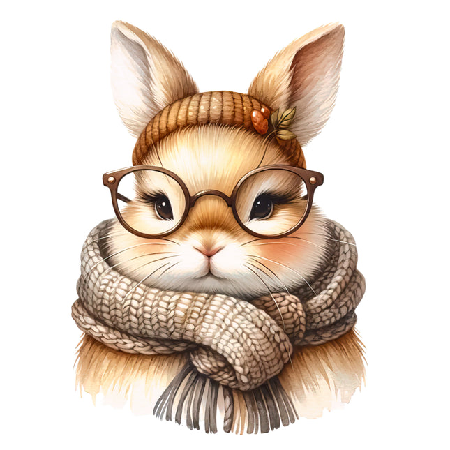 Winter Bunny Rabbit 100% Cotton Fabric Panel Block AB1816