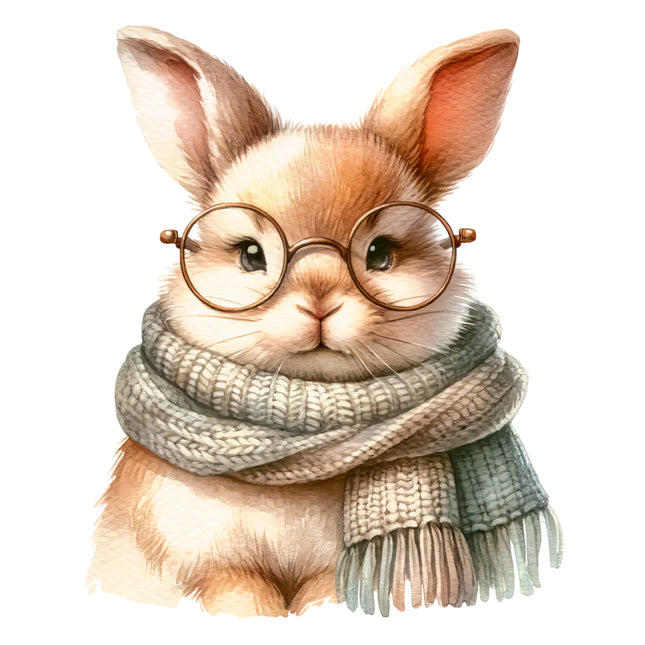 Winter Bunny Rabbit 100% Cotton Fabric Panel Block AB1817