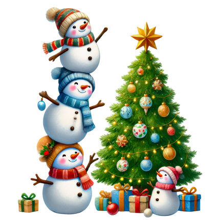 Snowman & Christmas Tree 100% Cotton Fabric Panel Block AB1833