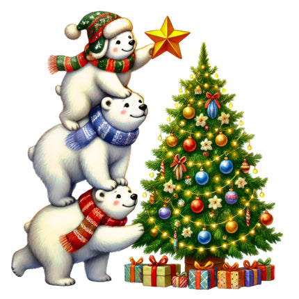 Polar Bears & Christmas Tree 100% Cotton Fabric Panel Block AB1835