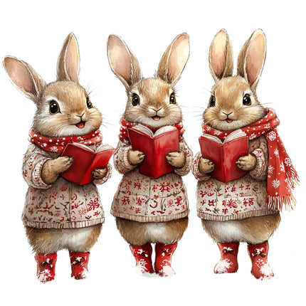 Christmas Holiday Rabbits 100% Cotton Fabric Panel Block AB1836