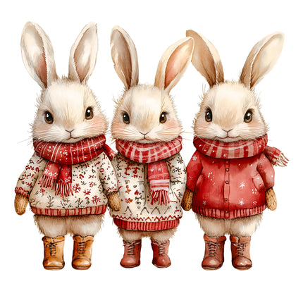 Winter Holiday Rabbits 100% Cotton Fabric Panel Block AB1837