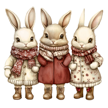 Winter Holiday Rabbits 100% Cotton Fabric Panel Block AB1838