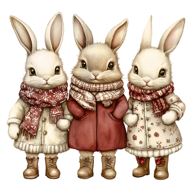 Winter Holiday Rabbits 100% Cotton Fabric Panel Block AB1838