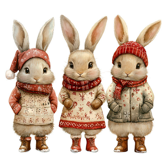 Winter Holiday Rabbits 100% Cotton Fabric Panel Block AB1839