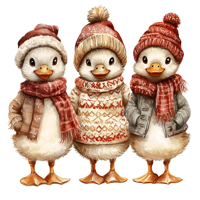 Winter Holiday Ducks 100% Cotton Fabric Panel Block AB1840