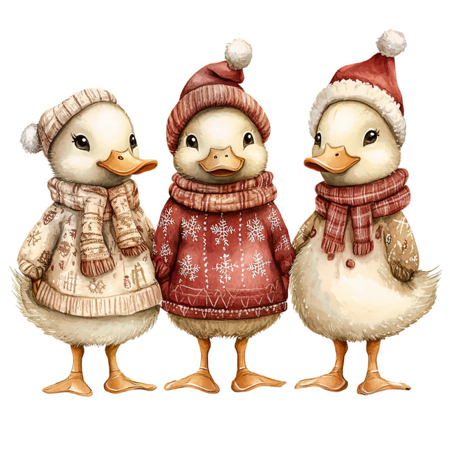 Winter Holiday Ducks 100% Cotton Fabric Panel Block AB1841