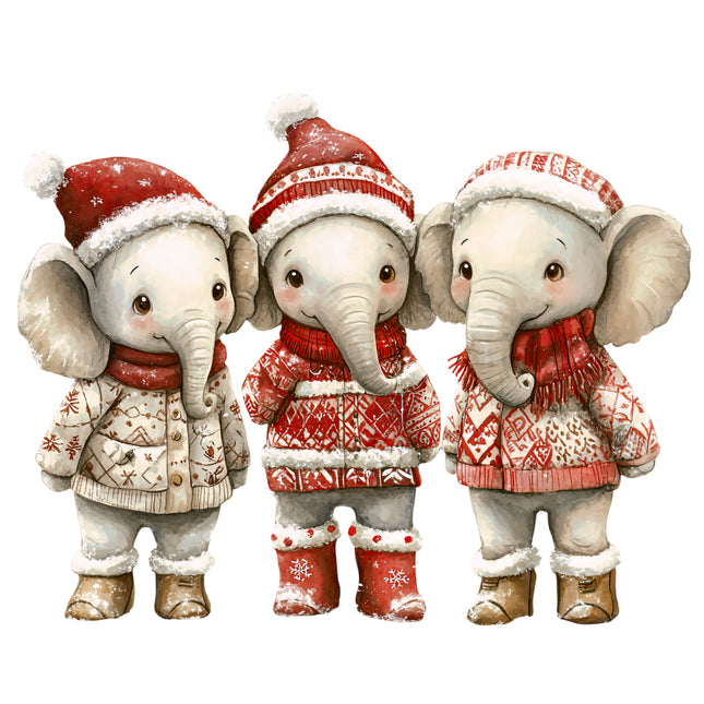 Winter Holiday Elephants 100% Cotton Fabric Panel Block AB1844
