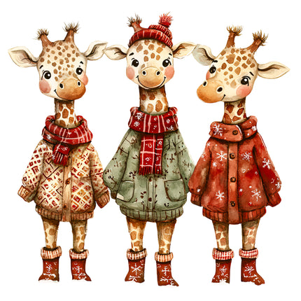 Winter Holiday Giraffes 100% Cotton Fabric Panel Block AB1845