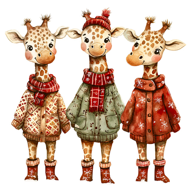 Winter Holiday Giraffes 100% Cotton Fabric Panel Block AB1845