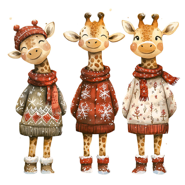Winter Holiday Giraffes 100% Cotton Fabric Panel Block AB1847