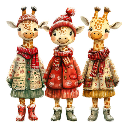 Winter Holiday Giraffes 100% Cotton Fabric Panel Block AB1848