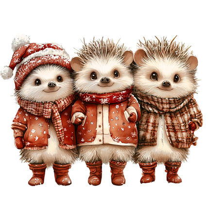 Winter Holiday Porcupines 100% Cotton Fabric Panel Block AB1850
