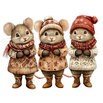 Winter Holiday Mice 100% Cotton Fabric Panel Block AB1853