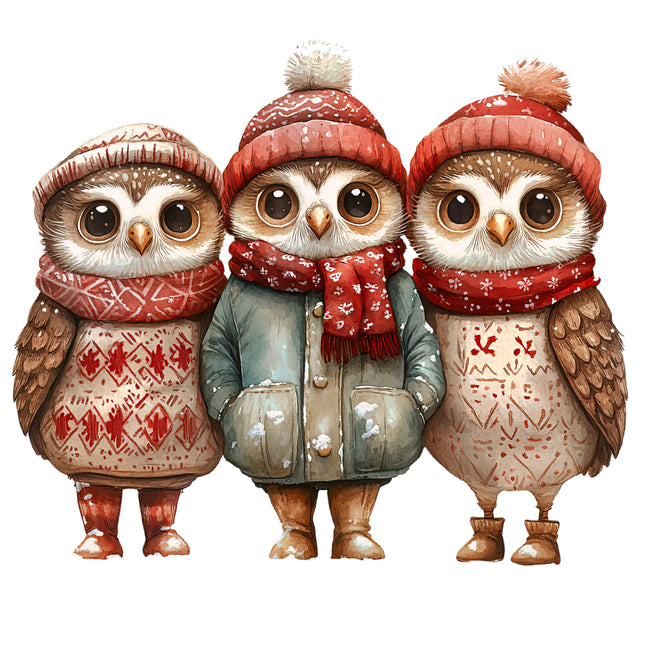 Winter Holiday Owls 100% Cotton Fabric Panel Block AB1857