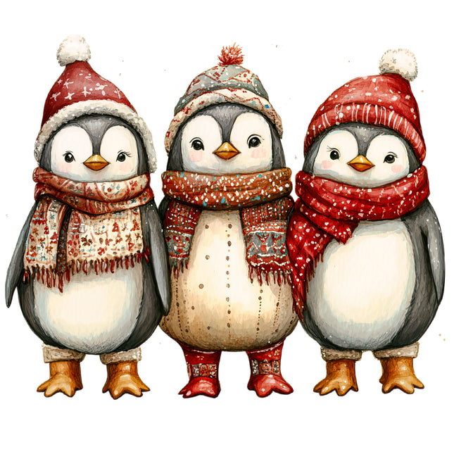 Winter Holiday Penguins 100% Cotton Fabric Panel Block AB1858