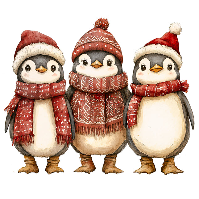 Winter Holiday Penguins 100% Cotton Fabric Panel Block AB1859