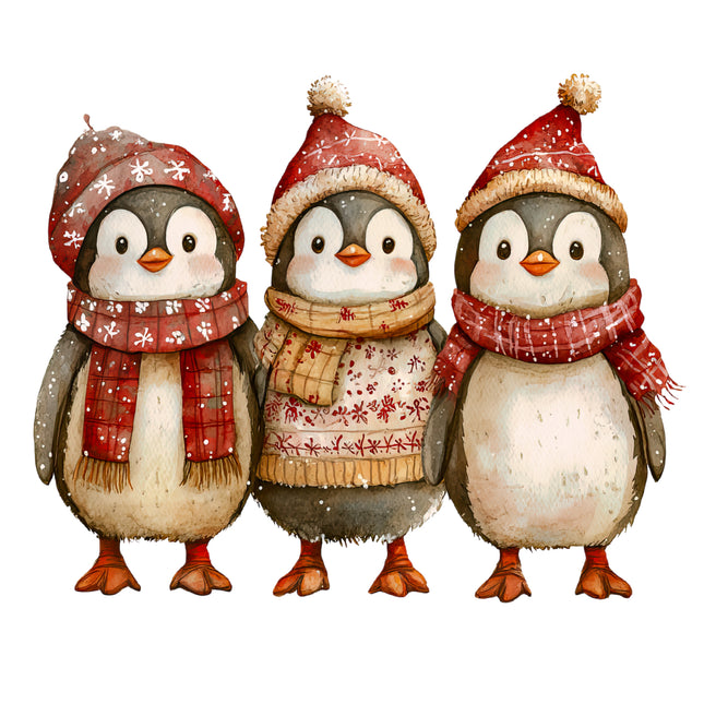 Winter Holiday Penguins 100% Cotton Fabric Panel Block AB1860