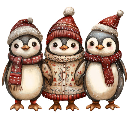 Winter Holiday Penguins 100% Cotton Fabric Panel Block AB1861