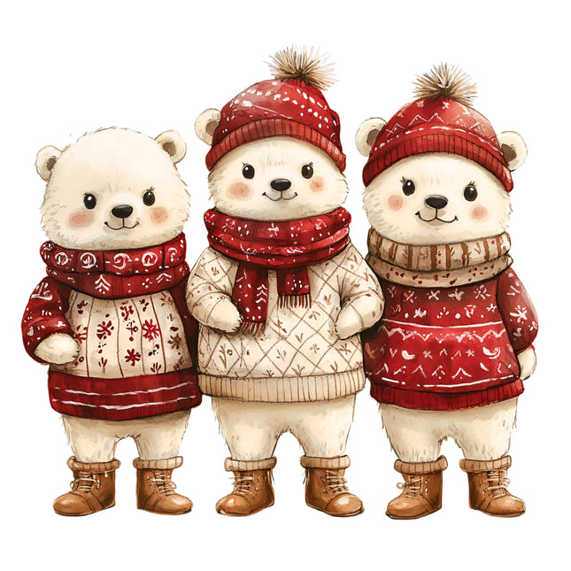 Winter Holiday Polar Bears 100% Cotton Fabric Panel Block AB1862