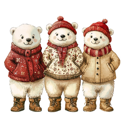 Winter Holiday Polar Bears 100% Cotton Fabric Panel Block AB1863