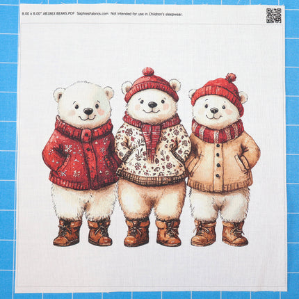 Three cartoon polar bears fabric panel