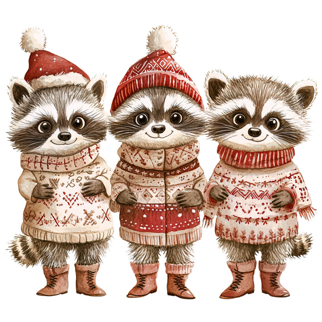 Winter Holiday Raccoons 100% Cotton Fabric Panel Block AB1864