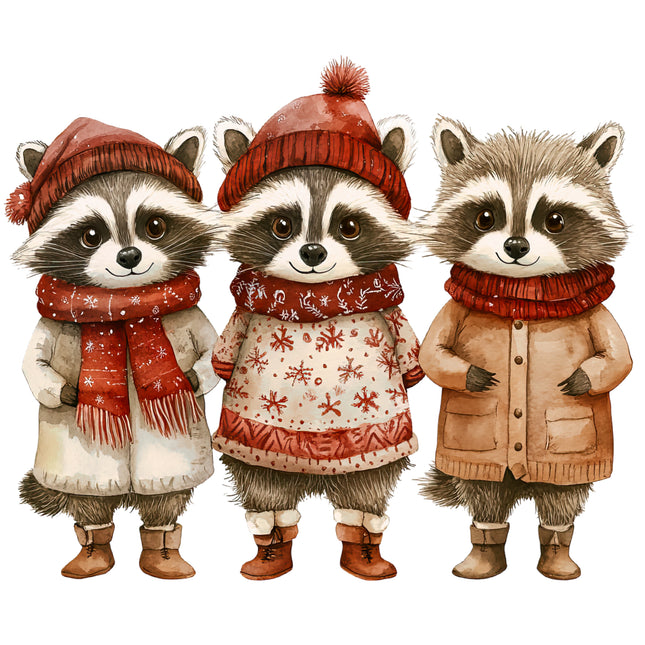 Winter Holiday Raccoons 100% Cotton Fabric Panel Block AB1865